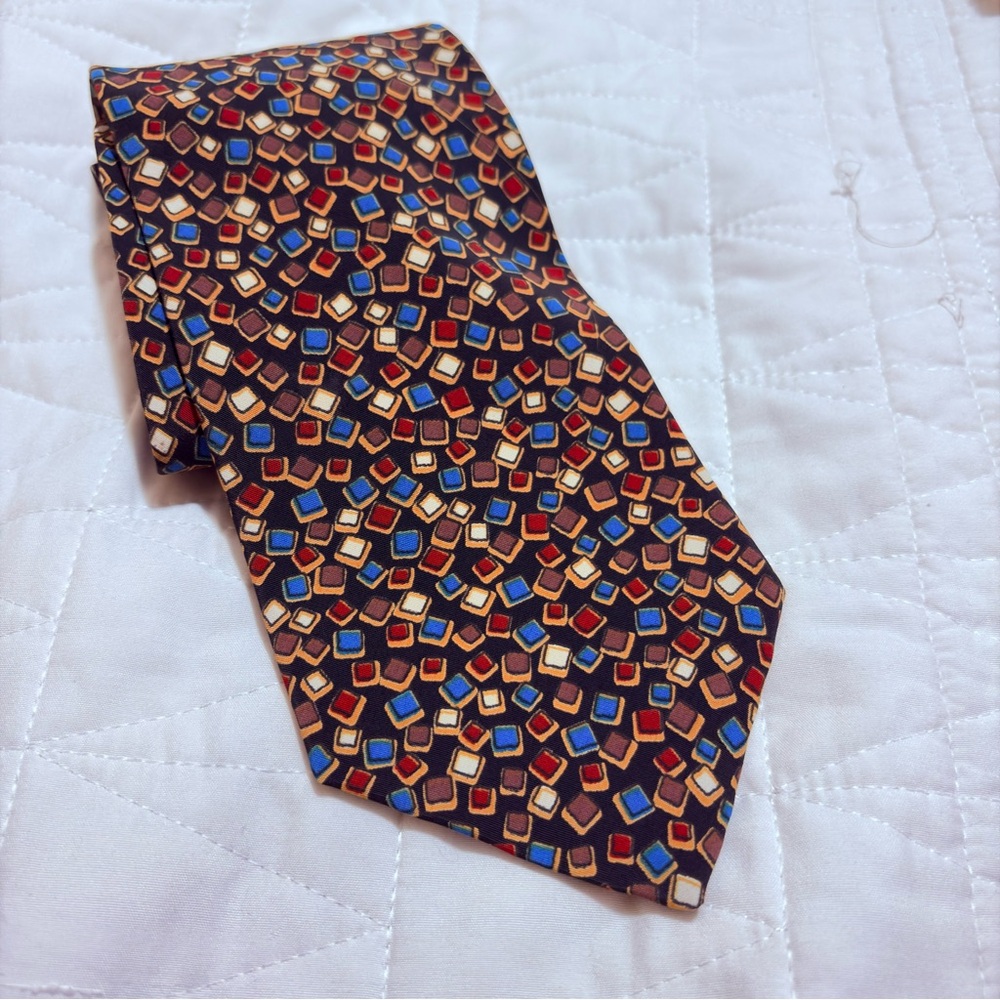 Dior Brown Tie with Multicolor Square Pattern